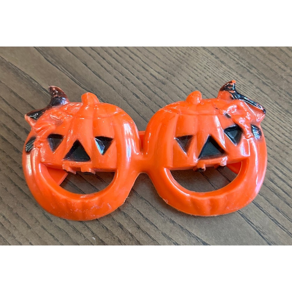 Vintage Halloween Pumpkin Glasses Orange Plastic Jack O Lantern Novelty Costume